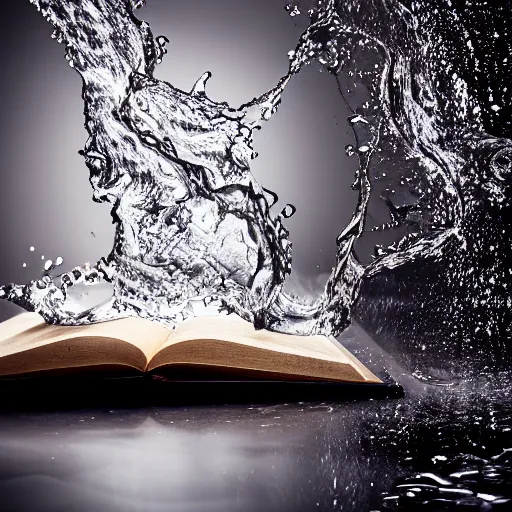 Prompt: studio photography of splash of water in the shape of the bible