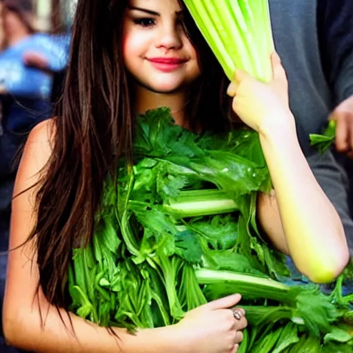 Image similar to selena gomez as celery mutant