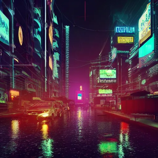 Image similar to cyberpunk city in India, rain, night, photorealistic