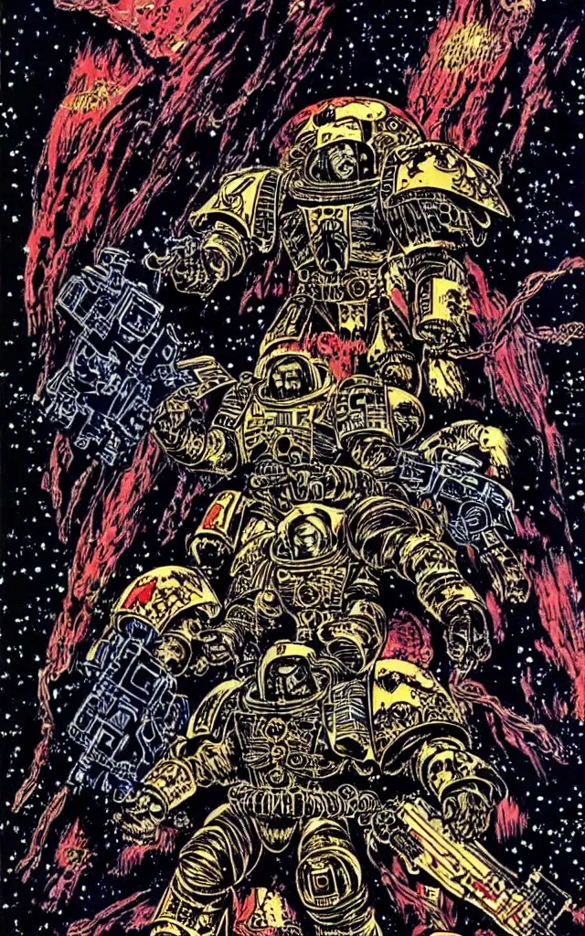 Image similar to space marine, awarding winning digital art by philippe druillet