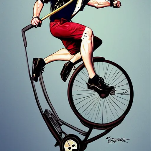 Image similar to Chris Evans riding a unicycle and looking very happy by leyendecker