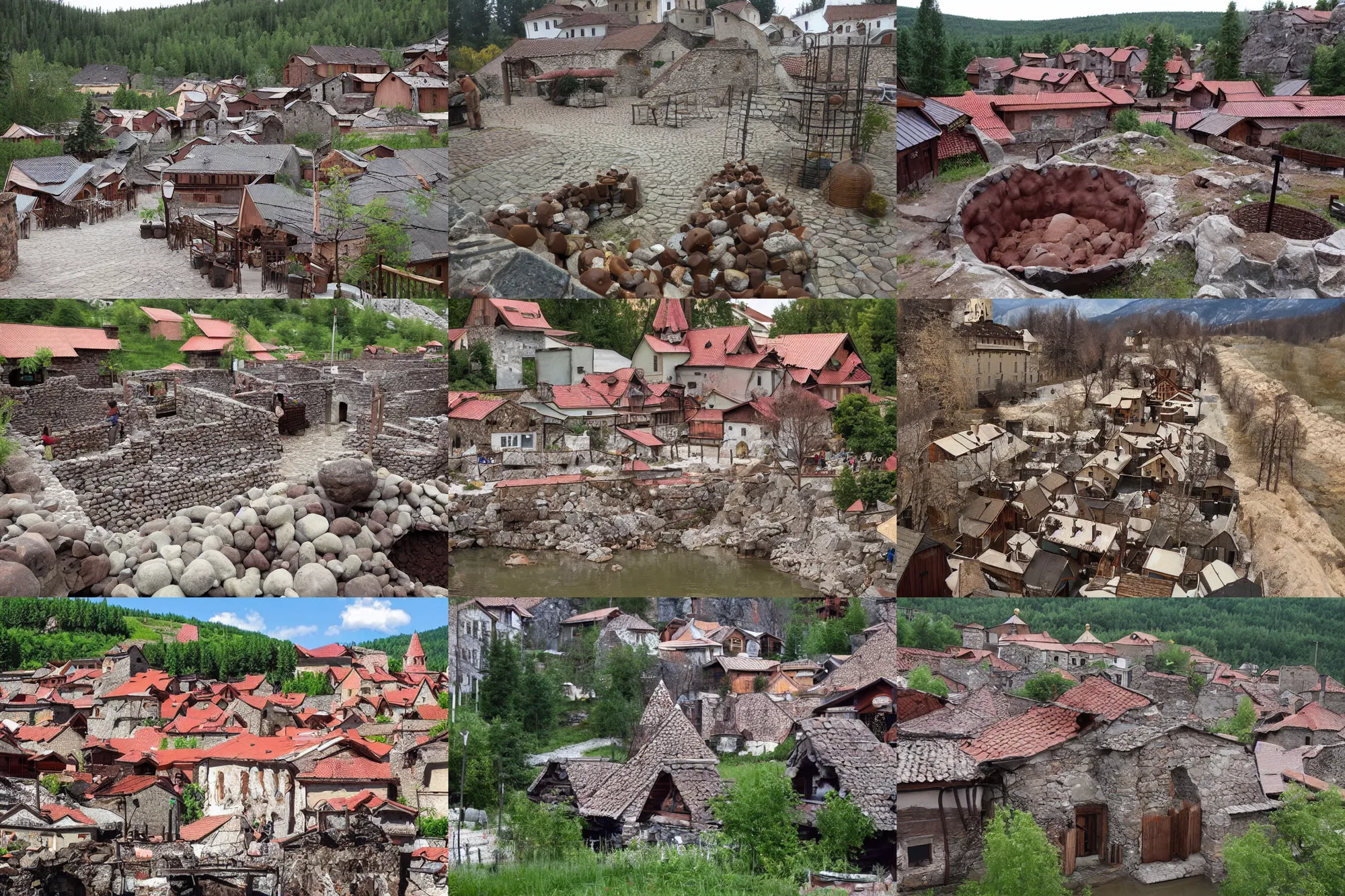 Image similar to russian stone village well filled with liquid chocolate