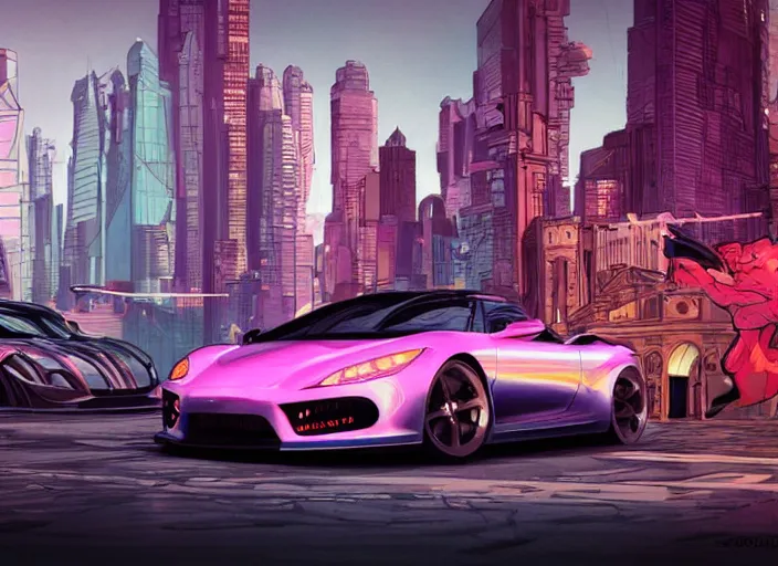 Image similar to a sport car in a city. sharp focus, cinematic pose, cinematic lighting, unreal engine render. art by josan gonzales and moebius and deathburger.