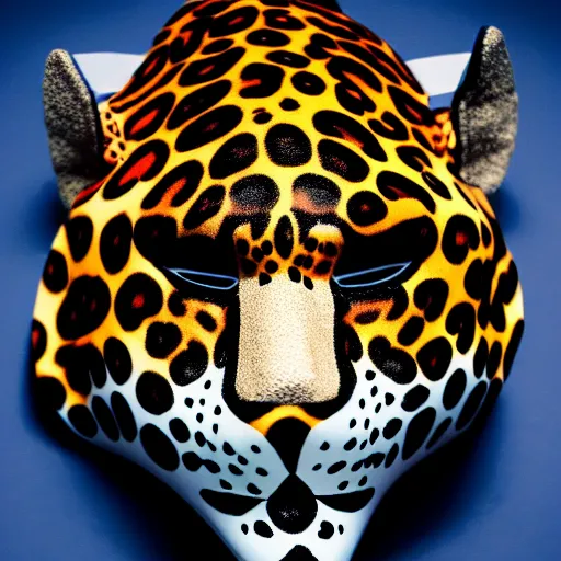 Image similar to a perfect centered mask of a shaman turning into a jaguar, 8 k,