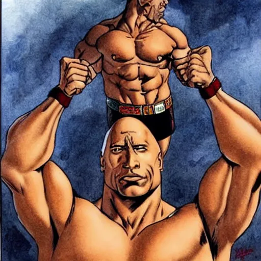 Prompt: Dwayne Johnson by Milo Manara