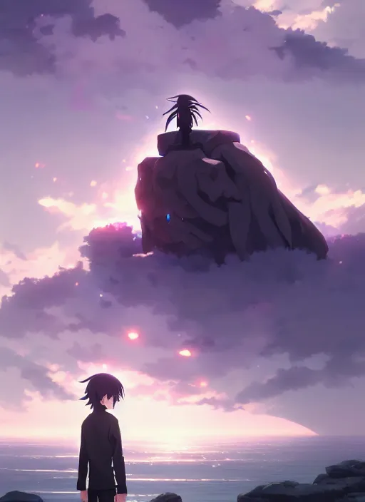 Image similar to portrait of undertaker wwe, cloudy sky background lush landscape illustration concept art anime key visual trending pixiv fanbox by wlop and greg rutkowski and makoto shinkai and studio ghibli