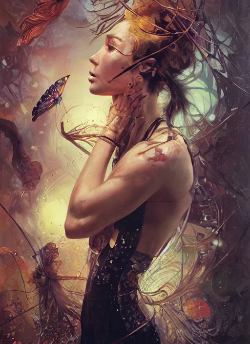 Prompt: photorealistic poster by karol bak, michael komarck, greg rutkowski, victo ngai, artgerm, willem claesz heda and j. dickenson, lower cortical layers operating over continuous parameters