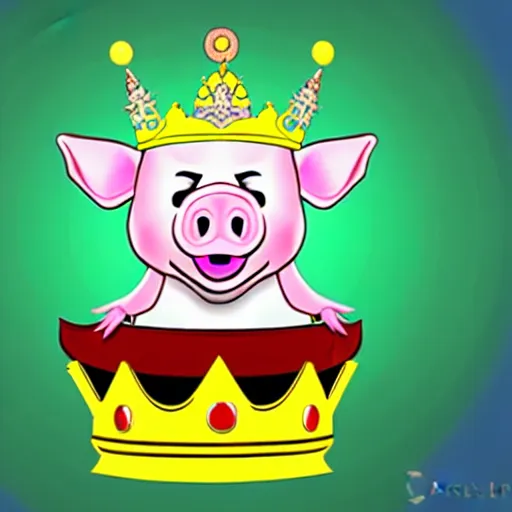 Prompt: happy puppet pig king wearing a crown chilling out