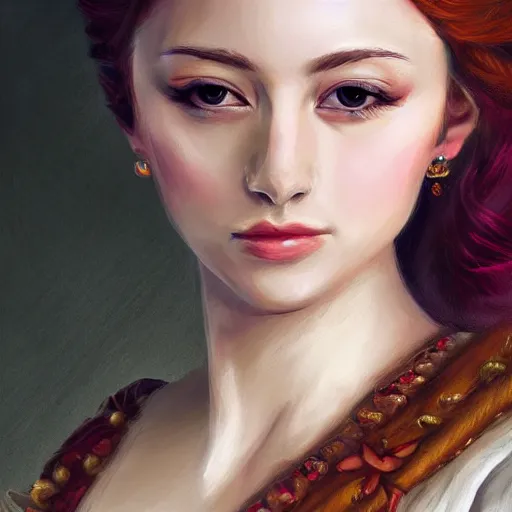 Image similar to Renaissance royal lady girl art drawn in art style of WLOP full HD 4K highest quality realistic beautiful gorgeous natural WLOP artist painting