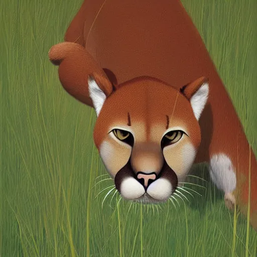 Prompt: goro fujita ilustration a cougar sitting on the grass by goro fujita, painting by goro fujita, sharp focus, highly detailed, national geographic