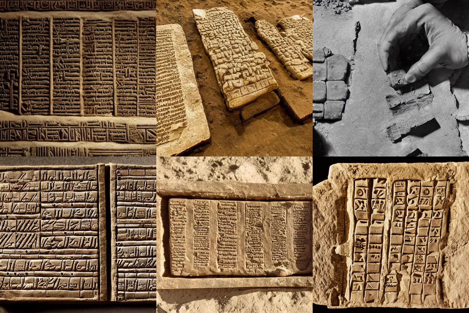 Prompt: a photo of an archaeological finding of an ancient Mesopotamian library, cuneiform tablets