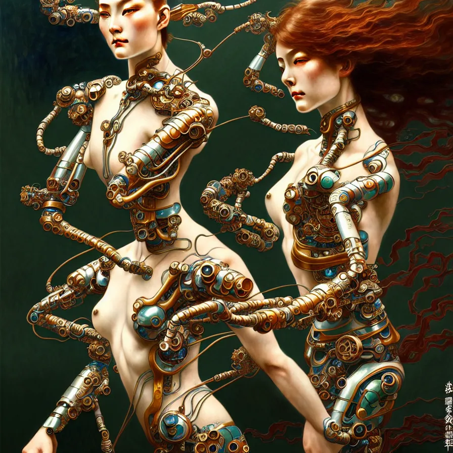 Prompt: organic cyborg, chinese cloisonne porcelain, diffuse lighting, fantasy, intricate, elegant, highly detailed, lifelike, photorealistic, digital painting, artstation, illustration, concept art, smooth, sharp focus, art by john collier and albert aublet and krenz cushart and artem demura and alphonse mucha