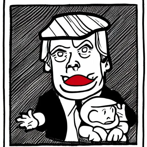 Prompt: a close - up portrait of donald trump as a big baby by chris ware