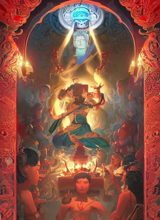 Prompt: Tibetan Book of the Dead being opened and revealing a portal to Bardo, in the Style of Artgerm and Charlie Bowater and Atey Ghailan and Mike Mignola, vibrant colors and hard shadows and strong rim light, Comic Cover Art, plain background, trending on artstation