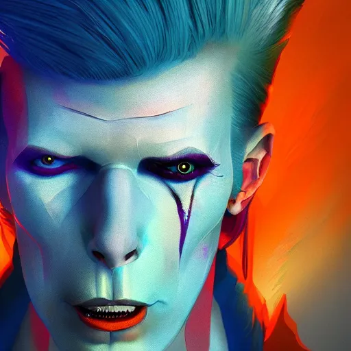 Image similar to Portrait of Ziggy Stardust as a crazy demon, mattepainting concept Blizzard pixar maya engine on stylized background splash comics global illumination lighting artstation lois van baarle, ilya kuvshinov, rossdraws