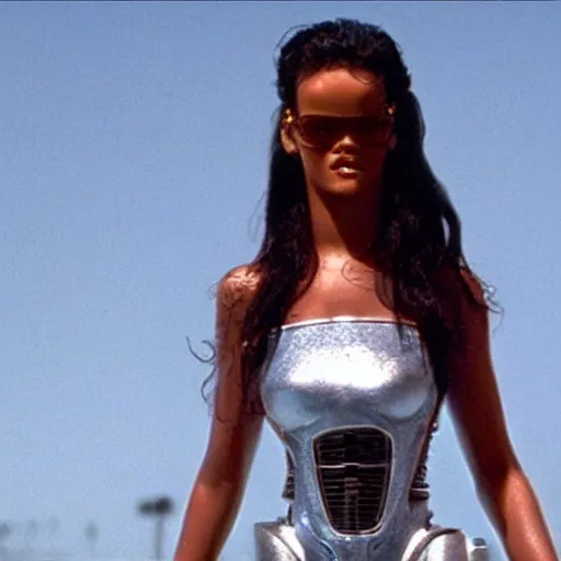 Image similar to rihanna as the t 1 0 0 0 in terminator 2 : judgment day ( 1 9 9 1 ), 8 k wide shot