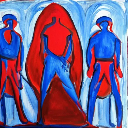 Prompt: blue and red men