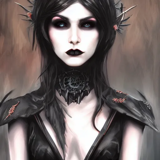 Image similar to a girl wearing a gothic outfit, edgy makeup, highly detailed, digital painting, artstation, concept art, smooth, sharp focus, illustration