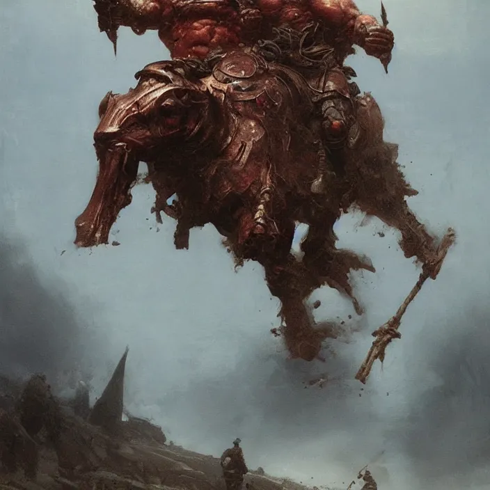 Image similar to minotaur in ancient armor, muscular body, beksinski, ruan jia, trending on artstation