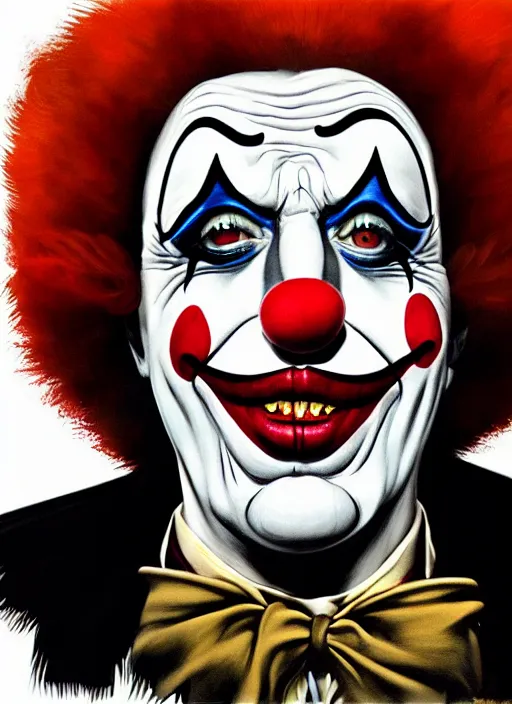 Image similar to a clown with serious expression, clown makeup. art by martin ansin, martin ansin artwork. portrait.