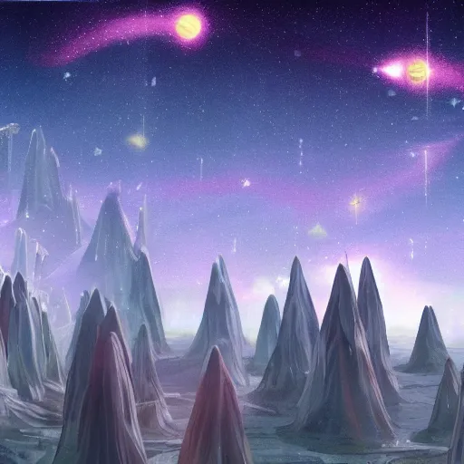 Image similar to a futuristic crystal city with elves. the milky way is in the sky.