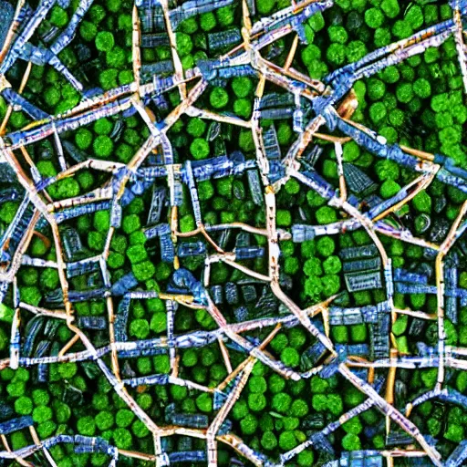 Prompt: a model of a city with trees in it, a tilt shift photo by buckminster fuller, pinterest contest winner, ecological art, made of glass, made of insects, made of vines