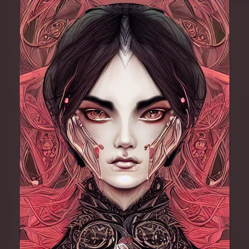 Image similar to demonic consort, heroine, beautiful, detailed symmetrical close - up portrait, intricate complexity, in the style of artgerm and kazuki tanahashi, cel - shaded