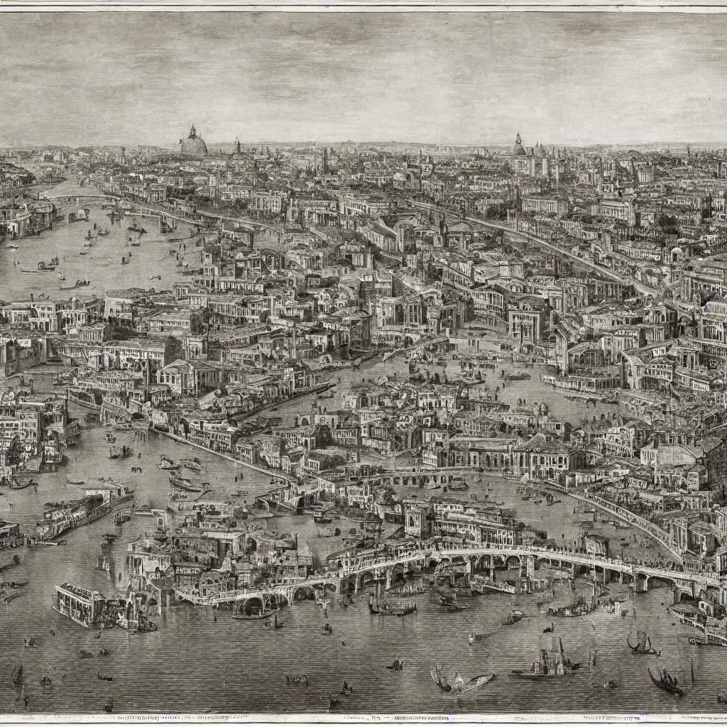 Image similar to the bridges of venice by piranesi, historic map, ancient venice, composition, cinematic, rule, grid