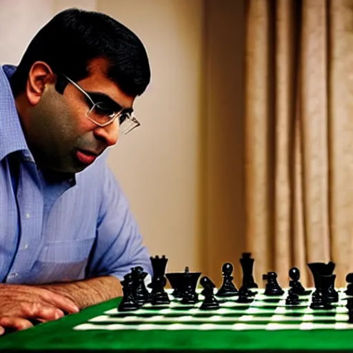 Image similar to photo of Vishwanathan Anand looking at a chess board, photo journalism, photography, cinematic, national geographic photoshoot