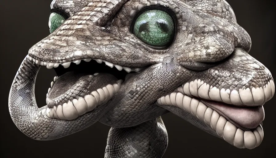 Image similar to hybrid of a happy snake and sad clown, diamonds, rule of thirds, beautiful detailed face, ultra realistic, concept art, intricate details, serious, highly detailed, photorealistic, octane render, 8 k, unreal engine.