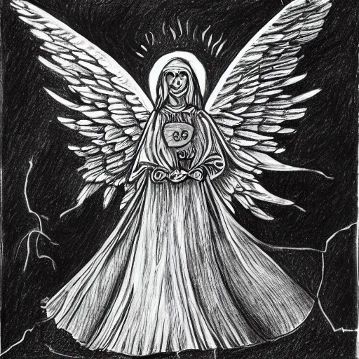 Image similar to a schizophrenic drawing depicting the guardian angel, artistic abstarct