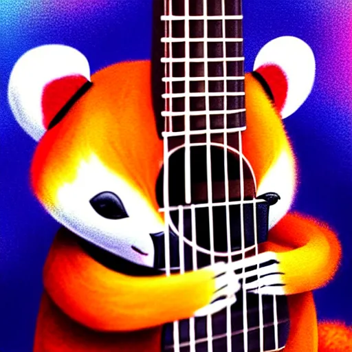 Image similar to cute fluffy Ailurus fulgens playing a ukulele, fully detailed, high quality , 4k , digital art, digital painting, soft light , masterpiece