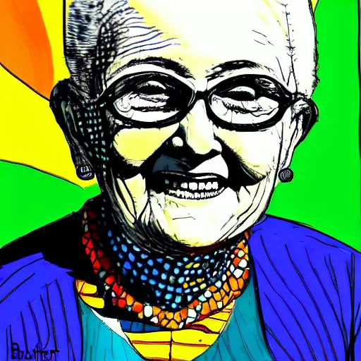 Prompt: smiling grandma by buckminster fuller, colorful, sketch