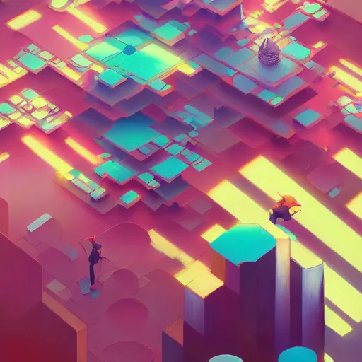 Image similar to highly detailed happy abstract geometric painting, stephen bliss, unreal engine, greg rutkowski, loish, rhads, beeple, makoto shinkai and lois van baarle, ilya kuvshinov, rossdraws, tom bagshaw, global illumination, detailed and intricate environment