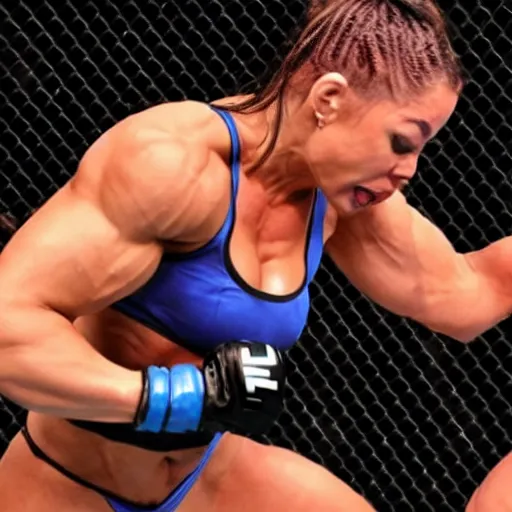 Prompt: transgender muscular woman beating up woman in ufc