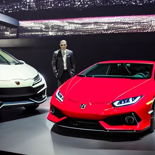 Image similar to a honda civic in the shape of lamborghini huracan car on stage - w 1 0 2 4