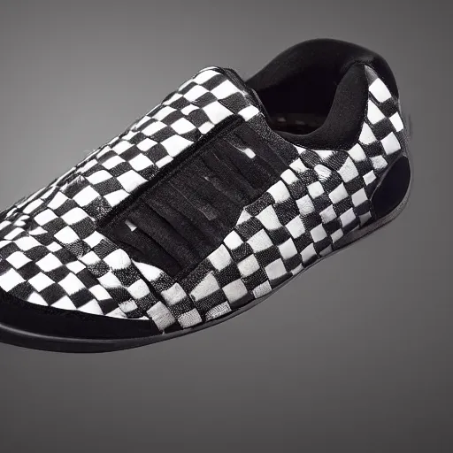 Image similar to sport shoes with checkerboard pattern, product photo, studio lighting, highly detailed