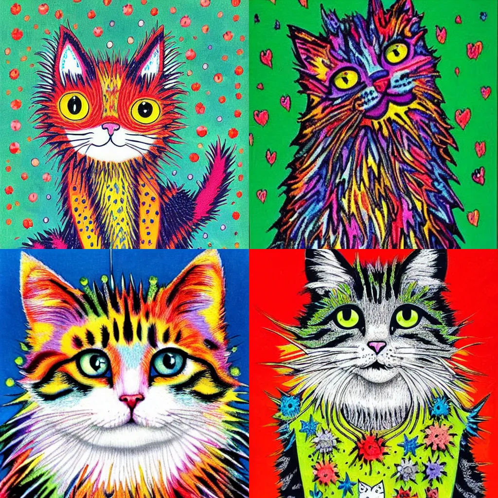 Prompt: colorful spiky hair cat by louis wain