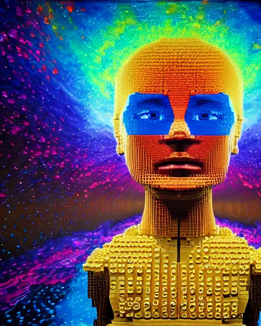 Prompt: portrait ultra dimensional lego entity, accidentally tripping on dmt and acid, psychedelic experience, overwhelming psychosis of self realization and burning awakening, ultra high definition, unreal engine 5, hyperrealism, masterpiece composition, by casey weldon, barclay shaw 8 k photorealistic