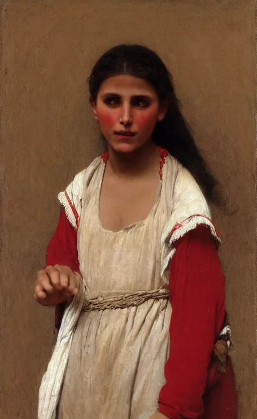 Image similar to portrait of berber girl, red and white garment, hd, realistic, bouguereau