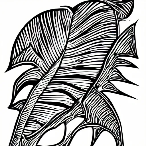 Image similar to tattoo sketch, one eyed cat, monstera deliciosa, a draft, organic ornament, maori, vector