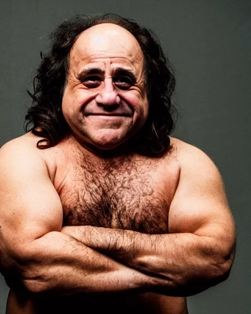 Image similar to portrait of danny devito as a professional wrestler. photographic, photography