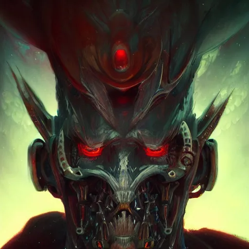 Image similar to portrait of a demonic cybernetic duke of hell, cyberpunk concept art by pete mohrbacher and seb mckinnon and beksinski and josan gonzales, digital art, highly detailed, intricate, sci-fi, sharp focus, Trending on Artstation HQ, deviantart, unreal engine 5, 4K UHD image