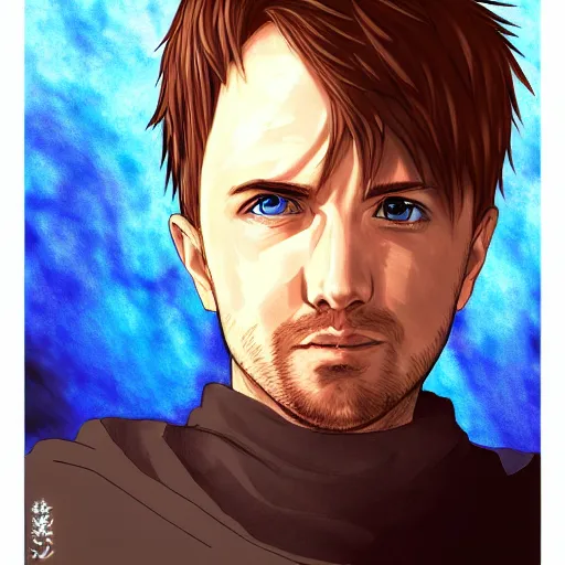 Image similar to portrait of jesse pinkman as the user of blue flames, anime fantasy illustration by tomoyuki yamasaki, kyoto studio, madhouse, ufotable, trending on artstation