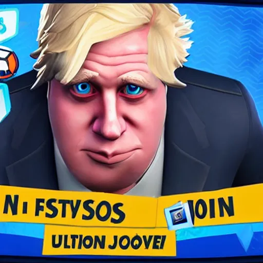 Prompt: an in-game screenshot of Boris Johnson as a Fortnite skin