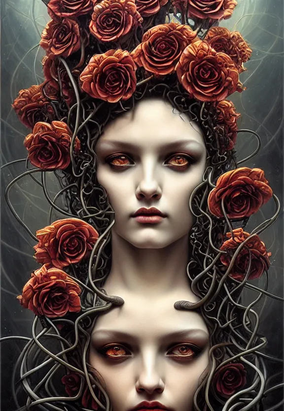 Image similar to , medusa, symmetrical portrait, realistic, full body, black rose, rich detail, by wlop, karol bak photo - grade