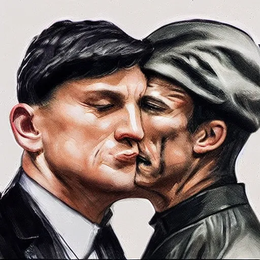 Image similar to benjamin netanyahu kissing tommy shelby, photorealistic, detailed