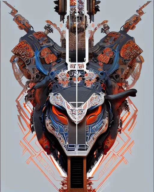 Prompt: symmetry!! portrait of a machine from horizon zero dawn, machine face, decorated with chinese opera motifs, intricate, elegant, highly detailed, digital painting, artstation, concept art, smooth, sharp focus, illustration, art by artgerm and greg rutkowski and alphonse mucha, 8 k