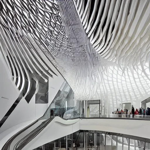 Image similar to extremely detailed ornate stunning beautiful elegant futuristic museum lobby interior by Zaha Hadid