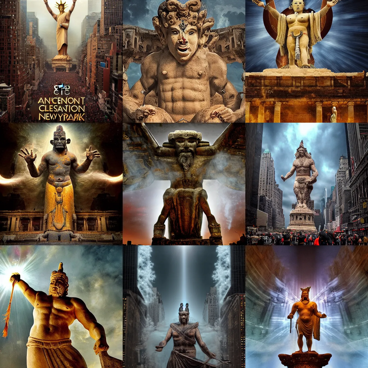 Prompt: <picture quality=hd+ mode='attention grabbing'>an ancient god descends to cleanse New York</picture>